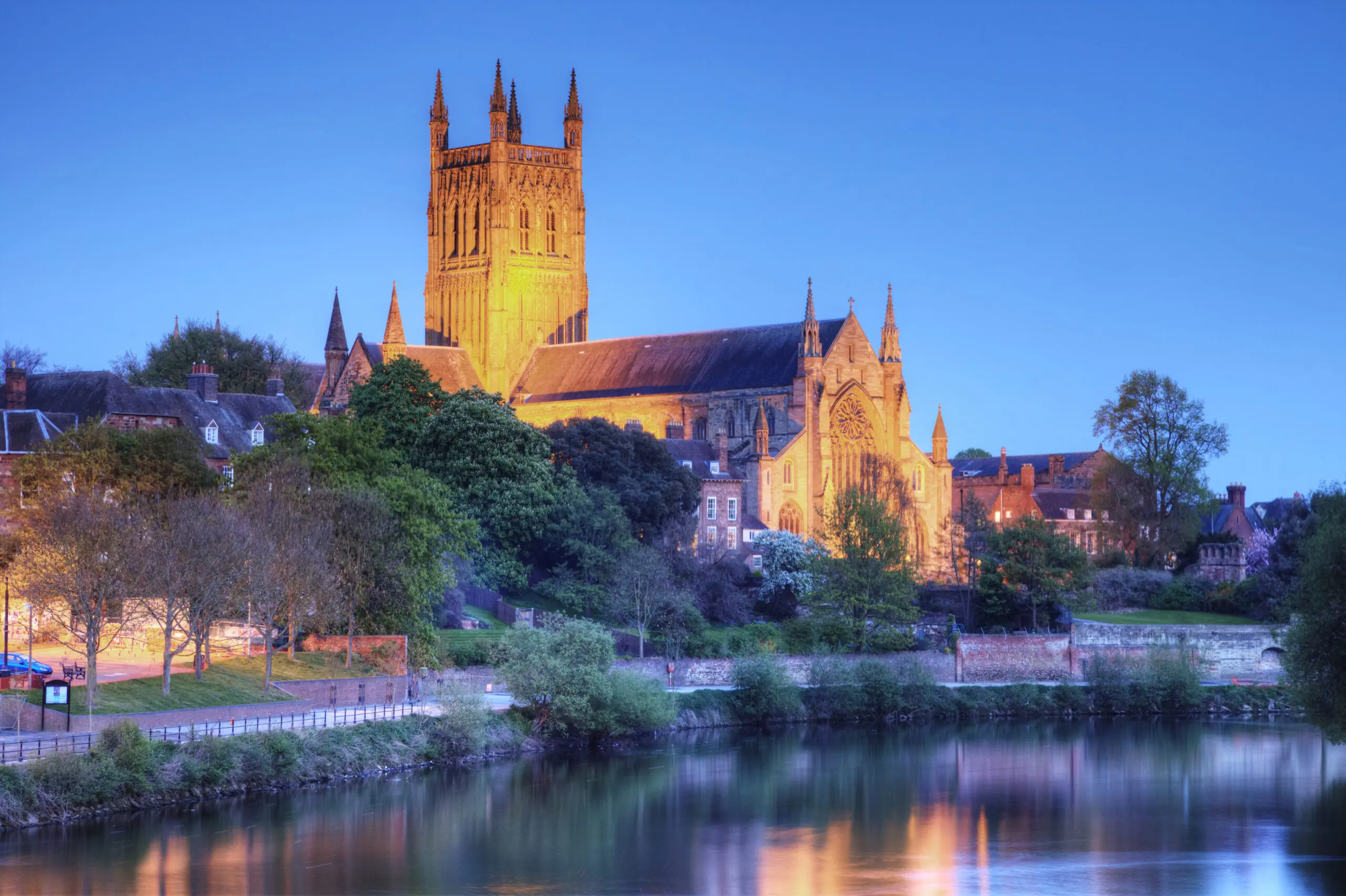 Image of a church at nighttime in Worcestershire where we provide Pat Testing