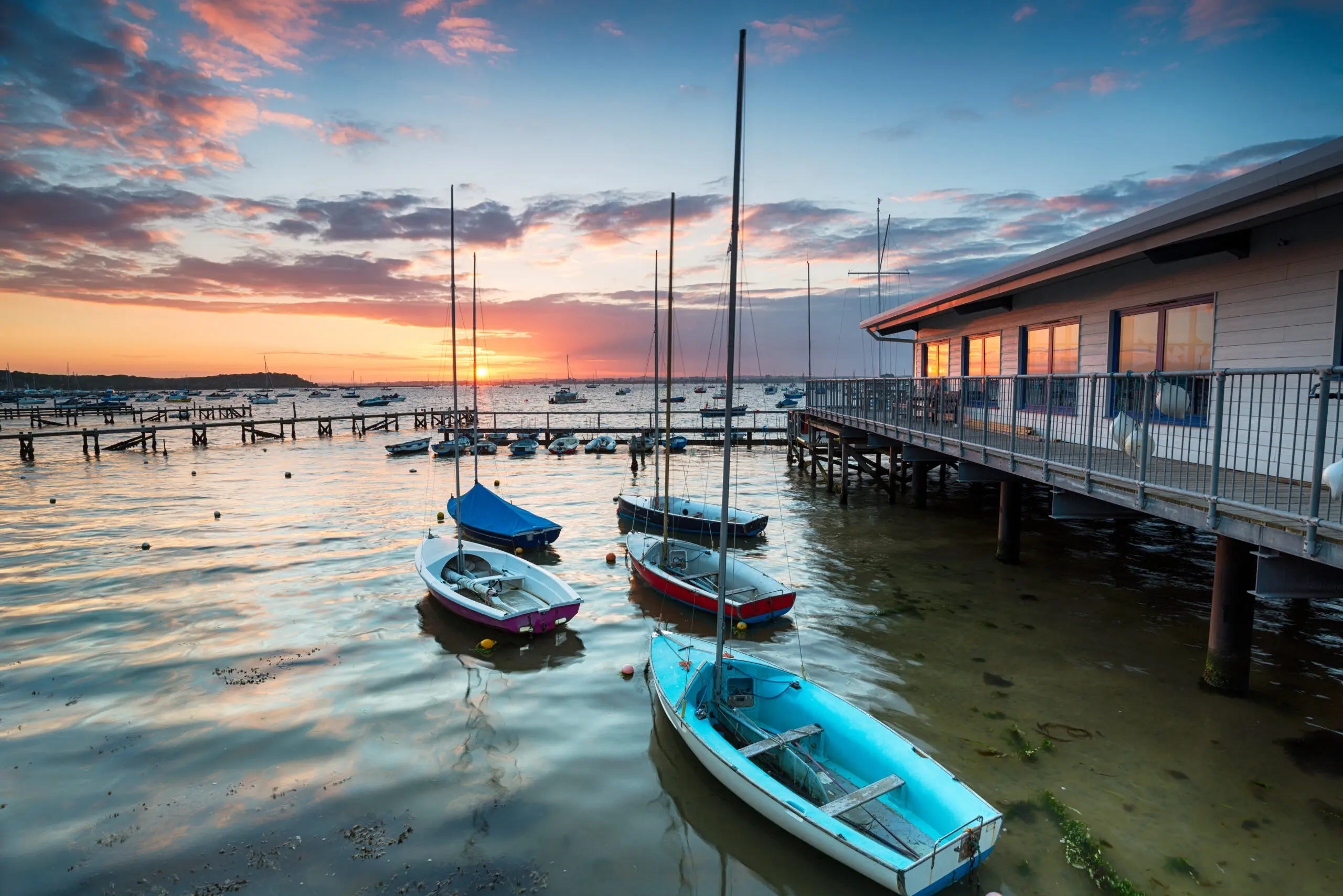 Picture of sun set over a a port in Poole where we provide Pat Testing