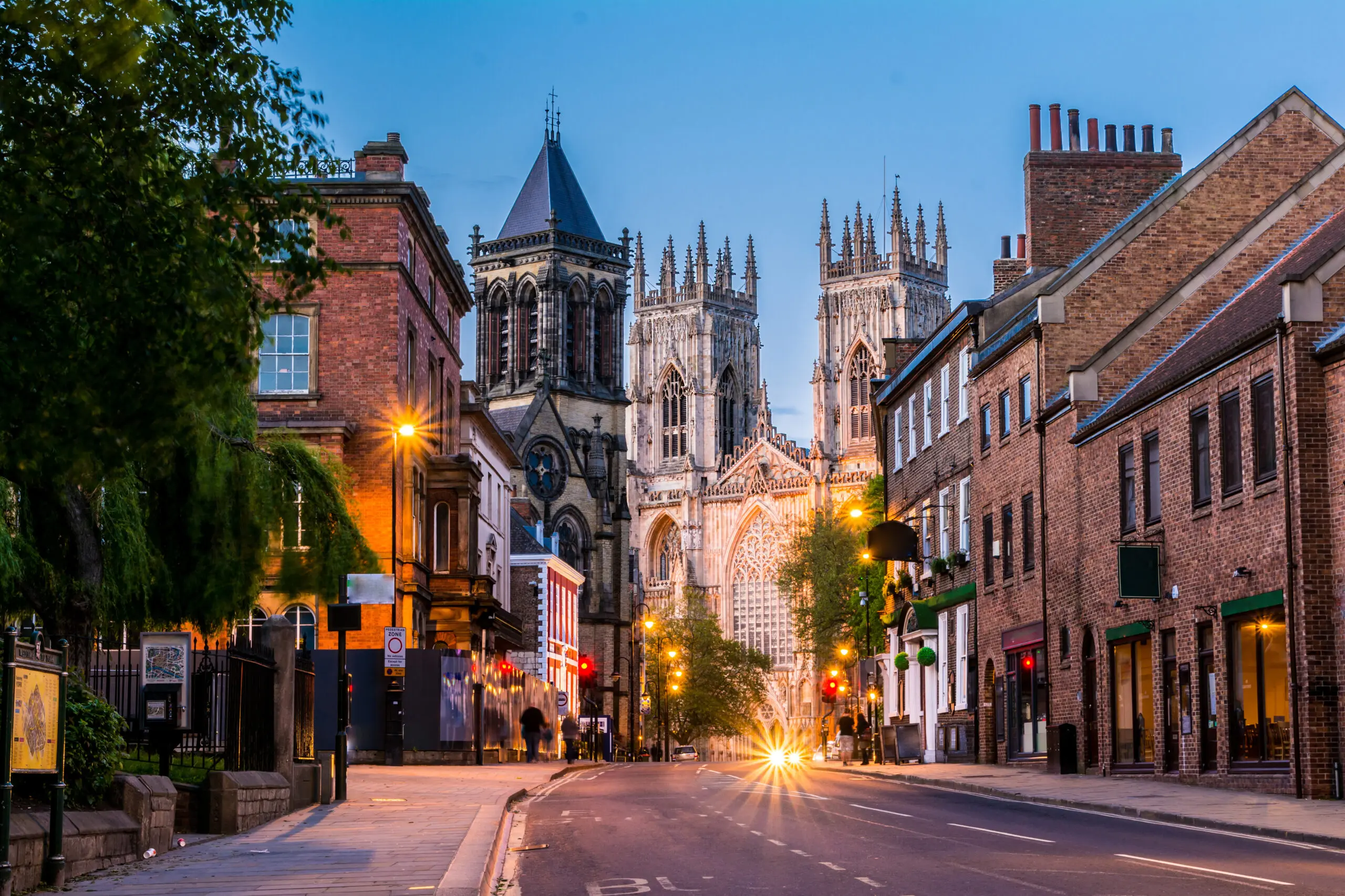 Image of a church at nighttime lit up by street lights in York where we provide Pat Testing